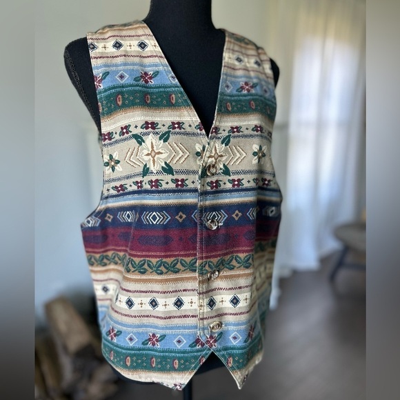Vintage Vivaldi Jeanswear Aztec Vest Medium Austin Western Santa Fe - Picture 4 of 10
